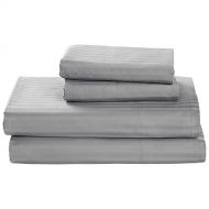 Stone & Beam 100% Cotton Dobby Stripe Sateen Bed Sheet Set, Full, Heather