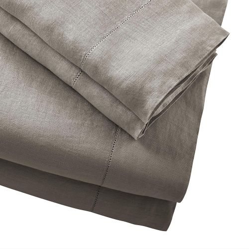  Stone & Beam Belgian Flax Linen Bed Sheet Set, Breathable and Durable, Queen, Smoke