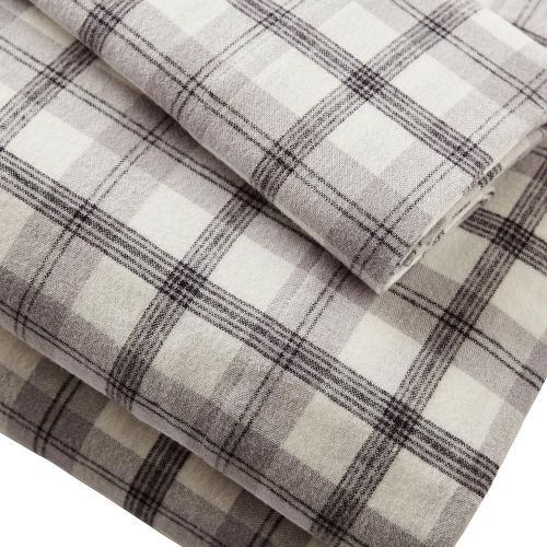  Stone & Beam Rustic 100% Cotton Plaid Flannel Bed Sheet Set, Easy Care, Twin XL, Black and White