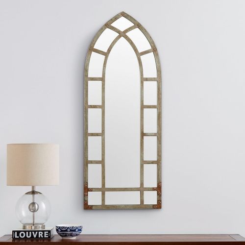  Stone & Beam Modern Arc Metal Frame Hanging Wall Mirror Decor, 46.25 Inch Height, Silver Finish