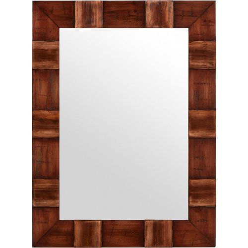  Amazon Brand  Stone & Beam Rustic Wood Frame Hanging Wall Mirror, 31.5 Inch Height, Brown