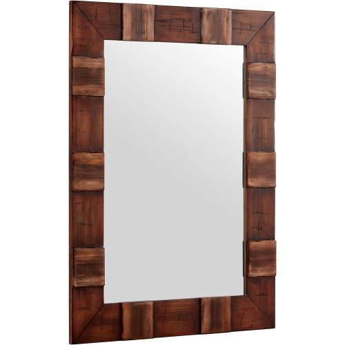  Amazon Brand  Stone & Beam Rustic Wood Frame Hanging Wall Mirror, 31.5 Inch Height, Brown