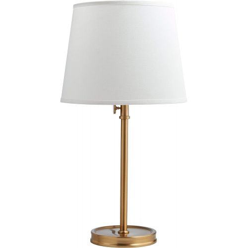 Stone & Beam Modern Floor Lamp, 60H, With Bulb, Brass with Linen Shade
