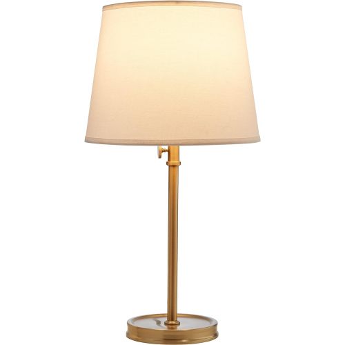  Stone & Beam Modern Floor Lamp, 60H, With Bulb, Brass with Linen Shade