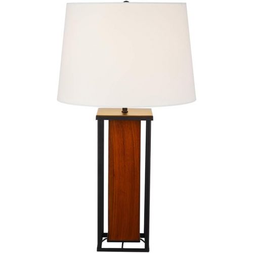  Stone & Beam Modern Farmhouse Hand-Painted Wood Table Lamp, 27 H, With LED Bulb, White Shade