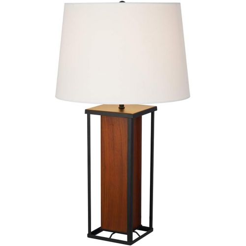  Stone & Beam Modern Farmhouse Hand-Painted Wood Table Lamp, 27 H, With LED Bulb, White Shade