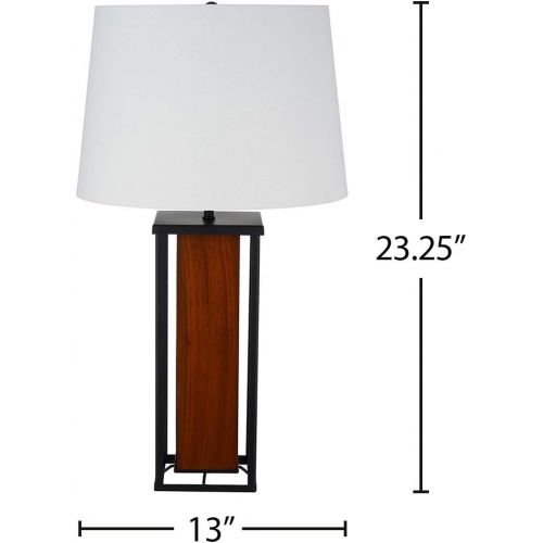  Stone & Beam Modern Farmhouse Hand-Painted Wood Table Lamp, 27 H, With LED Bulb, White Shade