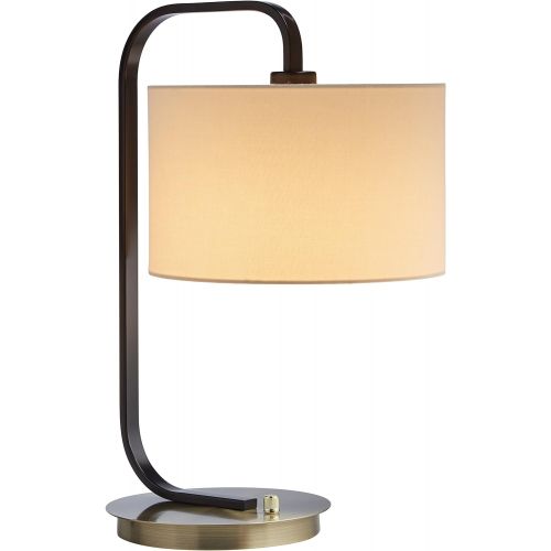  Rivet Modern Table Lamp, 20.5H, With Bulb, Black and Brushed Brass with Linen Shade