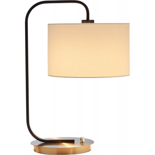  Rivet Modern Table Lamp, 20.5H, With Bulb, Black and Brushed Brass with Linen Shade