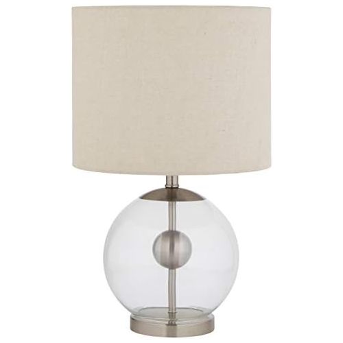  Stone & Beam Pearl Modern Glass Orb Lamp, With Bulb, Linen Shade, 19.5 x 11.5 x 11.5 , Silver