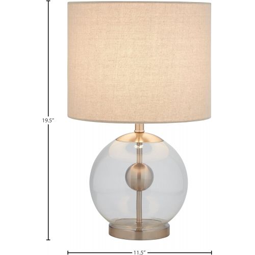  Stone & Beam Pearl Modern Glass Orb Lamp, With Bulb, Linen Shade, 19.5 x 11.5 x 11.5 , Silver