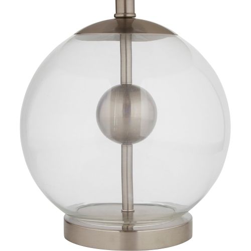  Stone & Beam Pearl Modern Glass Orb Lamp, With Bulb, Linen Shade, 19.5 x 11.5 x 11.5 , Silver