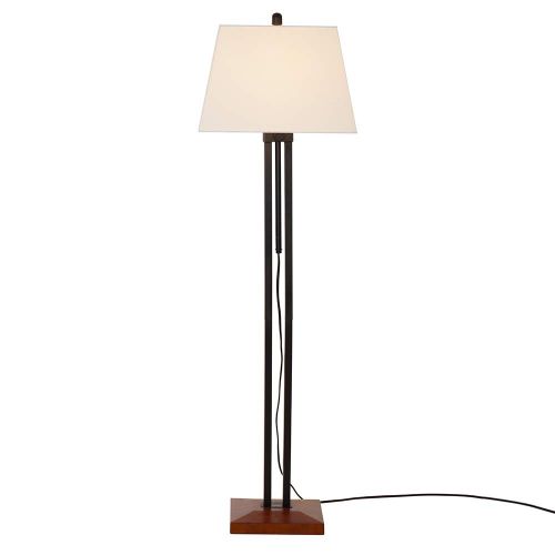  Stone & Beam Modern Farmhouse Wood Base Adjustable Living Room Floor Lamp With LED Light Bulb And White Shade- 16 x 16 x 66.25 Inches, Black