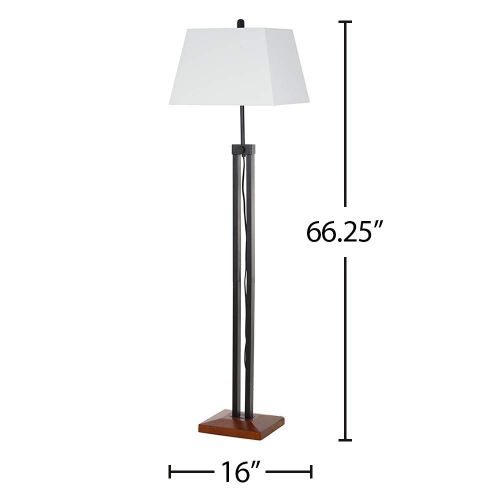  Stone & Beam Modern Farmhouse Wood Base Adjustable Living Room Floor Lamp With LED Light Bulb And White Shade- 16 x 16 x 66.25 Inches, Black