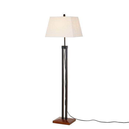  Stone & Beam Modern Farmhouse Wood Base Adjustable Living Room Floor Lamp With LED Light Bulb And White Shade- 16 x 16 x 66.25 Inches, Black