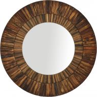 Stone & Beam Round Layered Rustic Wood Hanging Wall Mirror Decor, 42 Inch Height, Dark Wood Finish