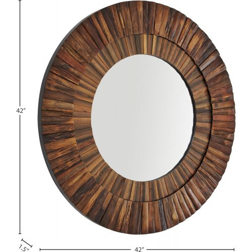  Stone & Beam Round Layered Rustic Wood Hanging Wall Mirror Decor, 42 Inch Height, Dark Wood Finish