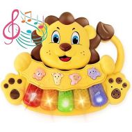 Adorable Lion Baby Piano Toy - 5 Different Numbered and Colored Light Up Key - Touch and Teach Baby Musical Toy w/ 3 Play Modes - Interactive Toy for Babies 12 Months & Up