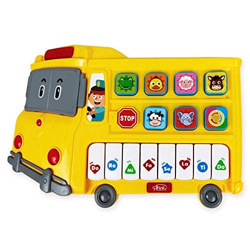  Stone and Clark Learning School Bus Toy w/ Lights and Music ? 8 Musical Note Piano Keys, 6 Animal Sounds Buttons and Mode Button ? Toy Bus w/ Flashing Lights ? Fun Toy School Bus for Toddlers 18+