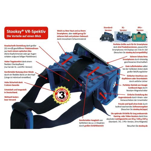  VR Goggles Stooksy VR-Spektiv XL for large Smartphones with display sizes up to around 5.5 inches (nightblue), new version with Neodymium magnet switch