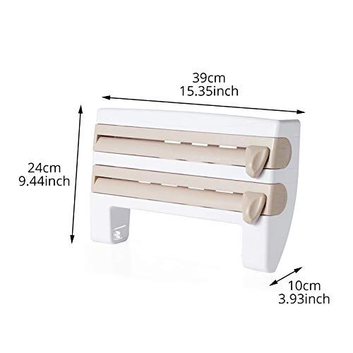  Storage-CC Plastic Wall-Mount Refrigerator Cling Film Storage Rack Wrap Cutter Sauce Bottle Storage Rack Wall Hanging Paper Towel Holder (Color : White)