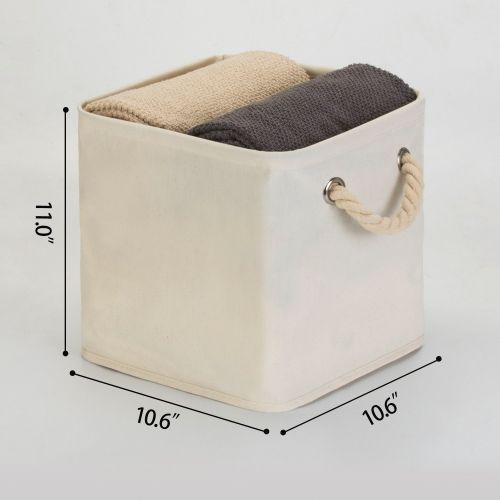  StorageWorks Storage Cube Organizer Bin With Strong Cotton Rope Handle,Storage Baskets Of Waterproof Cotton Fabric,Foldable Storage Cubes By, Natural, Medium (Cube), 3-Pack, 10.6x1