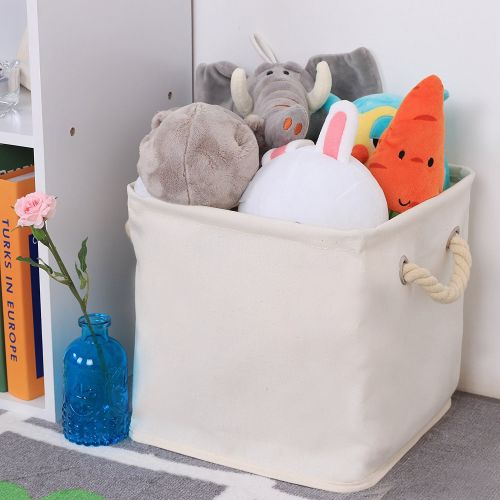  StorageWorks Storage Cube Organizer Bin With Strong Cotton Rope Handle,Storage Baskets Of Waterproof Cotton Fabric,Foldable Storage Cubes By, Natural, Medium (Cube), 3-Pack, 10.6x1