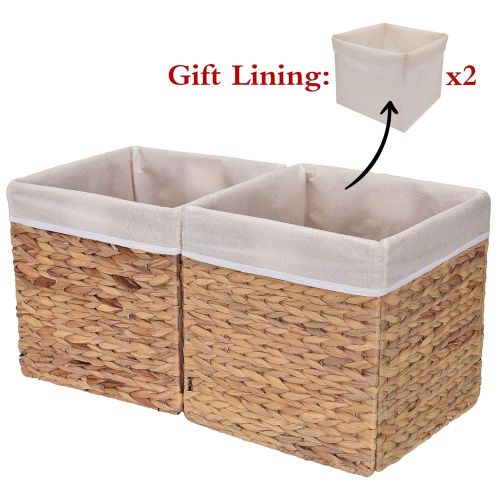  StorageWorks Handcraft Woven Storage Basket with Iron Wire Frame, Foldable Hyacinth Storage Baskets, Medium,10.2x10.2x10.6, 2-Pack, Extra - Gift Lining