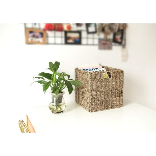  StorageWorks Seagrass & Hyacinth Storage Woven Basket with Iron Wire Frame, Foldable Storage Baskets Organizer, Medium,10.2x10.2x10.6, 2-Pack, Extra - Gift Lining