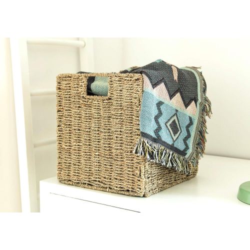  StorageWorks Seagrass & Hyacinth Storage Woven Basket with Iron Wire Frame, Foldable Storage Baskets Organizer, Medium,10.2x10.2x10.6, 2-Pack, Extra - Gift Lining