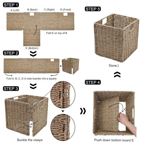  StorageWorks Seagrass & Hyacinth Storage Woven Basket with Iron Wire Frame, Foldable Storage Baskets Organizer, Medium,10.2x10.2x10.6, 2-Pack, Extra - Gift Lining