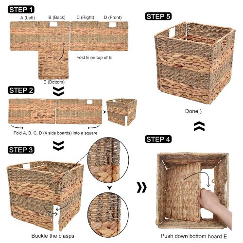 StorageWorks Seagrass & Hyacinth Storage Woven Basket with Iron Wire Frame, Foldable Storage Baskets Organizer, Medium,10.2x10.2x10.6, 2-Pack, Extra - Gift Lining