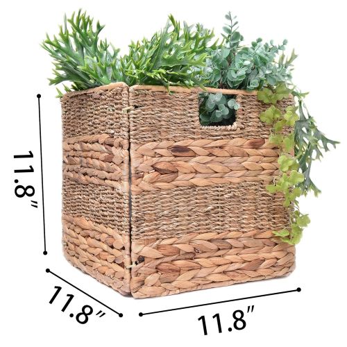  StorageWorks Seagrass & Hyacinth Storage Woven Basket with Iron Wire Frame, Foldable Storage Baskets Organizer, Medium,10.2x10.2x10.6, 2-Pack, Extra - Gift Lining