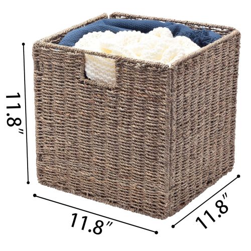  StorageWorks Seagrass & Hyacinth Storage Woven Basket with Iron Wire Frame, Foldable Storage Baskets Organizer, Medium,10.2x10.2x10.6, 2-Pack, Extra - Gift Lining