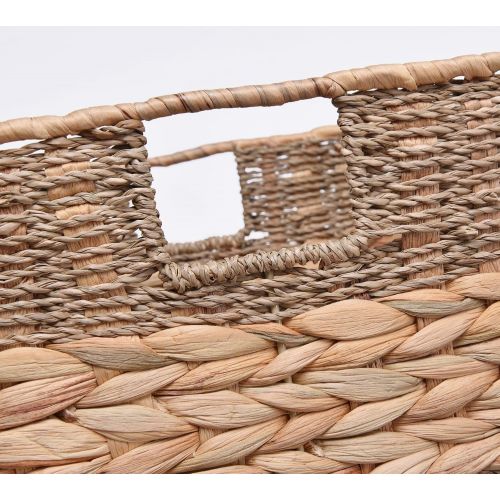  StorageWorks Seagrass & Hyacinth Storage Woven Basket with Iron Wire Frame, Foldable Storage Baskets Organizer, Medium,10.2x10.2x10.6, 2-Pack, Extra - Gift Lining