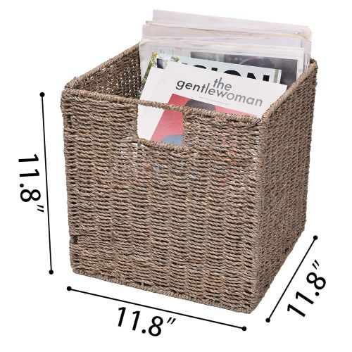  StorageWorks Seagrass & Hyacinth Storage Woven Basket with Iron Wire Frame, Foldable Storage Baskets Organizer, Medium,10.2x10.2x10.6, 2-Pack, Extra - Gift Lining