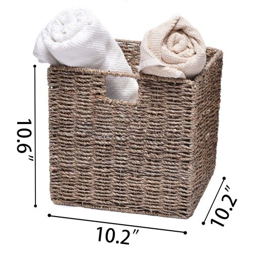  StorageWorks Seagrass & Hyacinth Storage Woven Basket with Iron Wire Frame, Foldable Storage Baskets Organizer, Medium,10.2x10.2x10.6, 2-Pack, Extra - Gift Lining