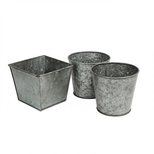  Store Indya Set of 3 Metal Bucket Planters with Removable White Floral Cover & Handle Home Garden Accessory (White)