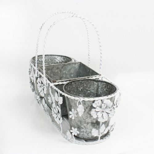  Store Indya Set of 3 Metal Bucket Planters with Removable White Floral Cover & Handle Home Garden Accessory (White)