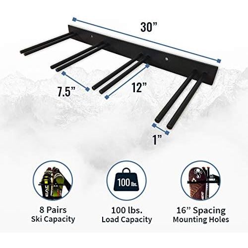  StoreYourBoard Ski Wall Storage Rack, 2 Pack Holds 16 Pairs, Steel Home and Garage Skis Mount