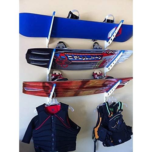  [아마존베스트]StoreYourBoard Adjustable Water Ski Wall Storage Rack, Holds 4 Sets of Skis, Garage Home Boathouse Organizer