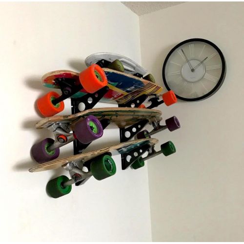  StoreYourBoard Skateboard and Longboard Storage Rack, Trifecta Wall Mount Display, Home and Garage Organizer