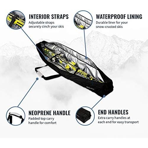  StoreYourBoard Ski Travel Bag, Waterproof Padded Carrier Holds Single Pair of Skis, Gloves, Jackets, and Accesories