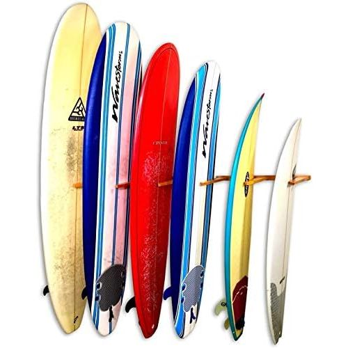  StoreYourBoard Vertical Timber Surfboard Wall Rack, Holds 6 Surfboards, Home and Garage Storage Mount System