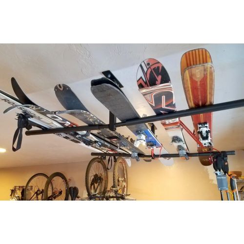  StoreYourBoard Ski and Snowboard Ceiling Storage Rack, Hi Port 2 Overhead Hanger Mount, Home and Garage Organizer