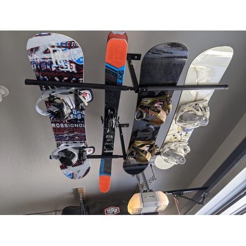  StoreYourBoard Ski and Snowboard Ceiling Storage Rack, Hi Port 2 Overhead Hanger Mount, Home and Garage Organizer