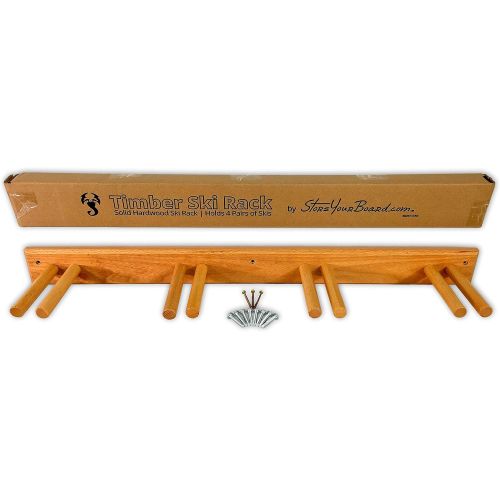  StoreYourBoard Timber Ski Wall Rack, 4 Pairs of Skis Storage, Wood Home and Garage Mount System