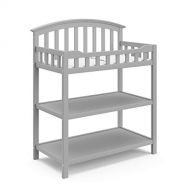 Stork Craft Graco Changing Table with Water-Resistant Change Pad and Safety Strap, Pebble Gray, Multi Storage Nursery Changing Table for Infants or Babies