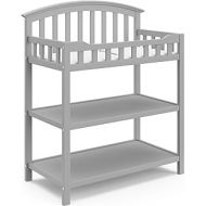 Stork Craft Graco Changing Table with Water-Resistant Change Pad and Safety Strap, Pebble Gray, Multi Storage Nursery Changing Table for Infants or Babies