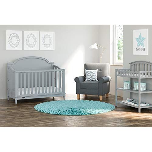  Stork Craft Graco Changing Table with Water-Resistant Change Pad and Safety Strap, Pebble Gray, Multi Storage Nursery Changing Table for Infants or Babies